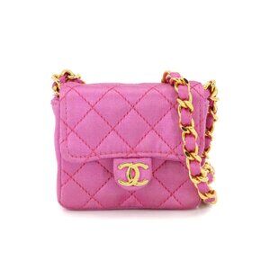 CHANEL Minimini Matelasse Chain Shoulder Bag Satin Pink Pochette 90276935